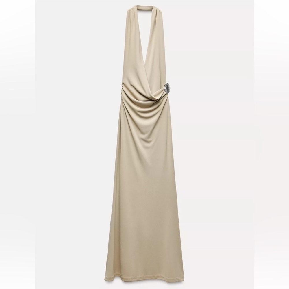 Zara Cream Backless Halter Dress